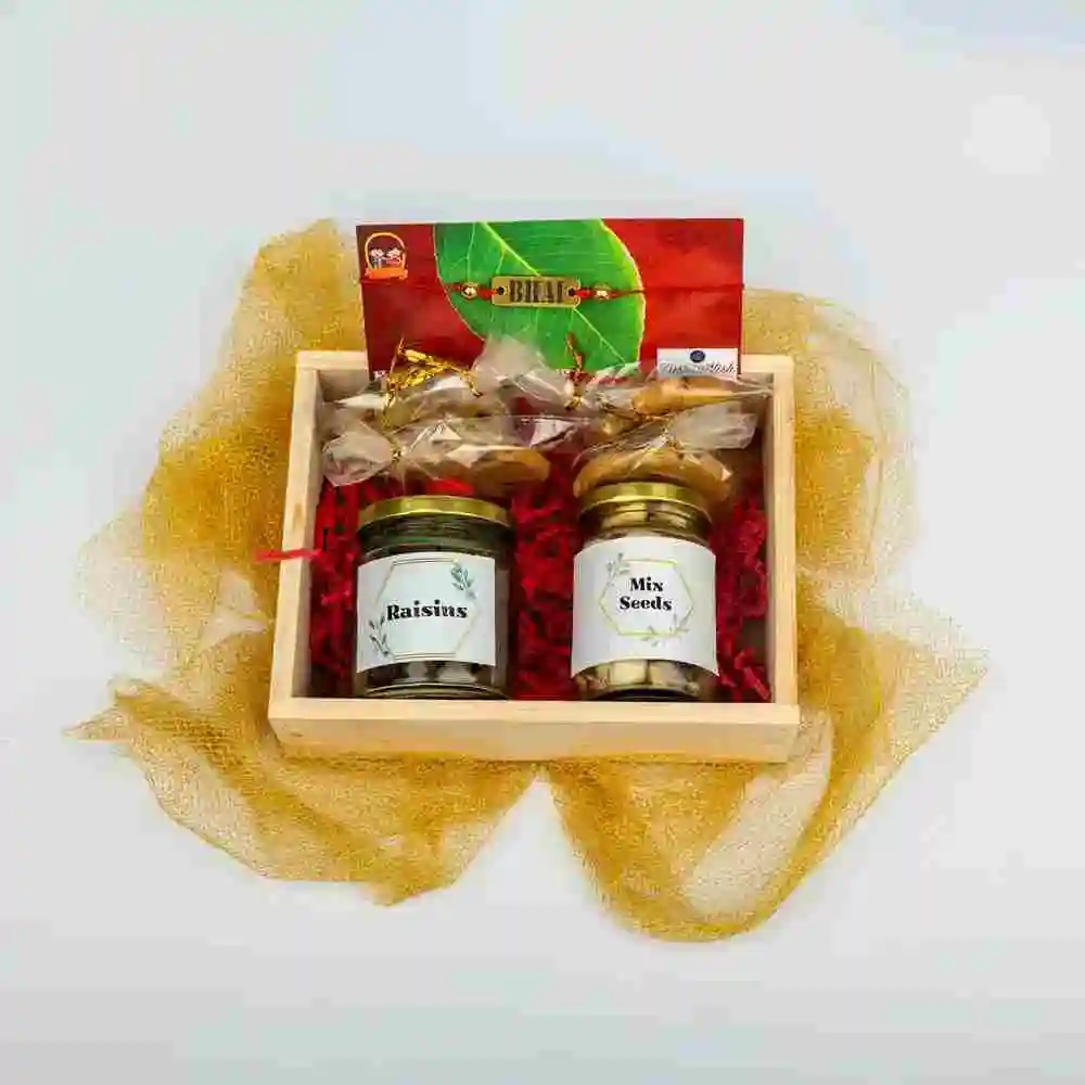 Mini Wooden Tray Rakhi Hamper